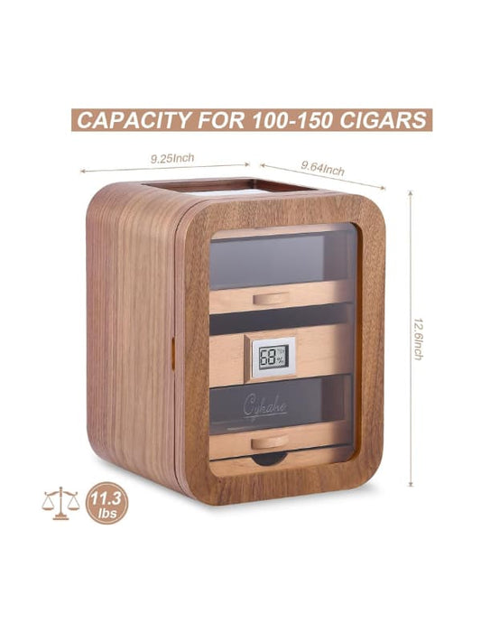 Glass-Top Cigar Humidor Box with Hygrometer