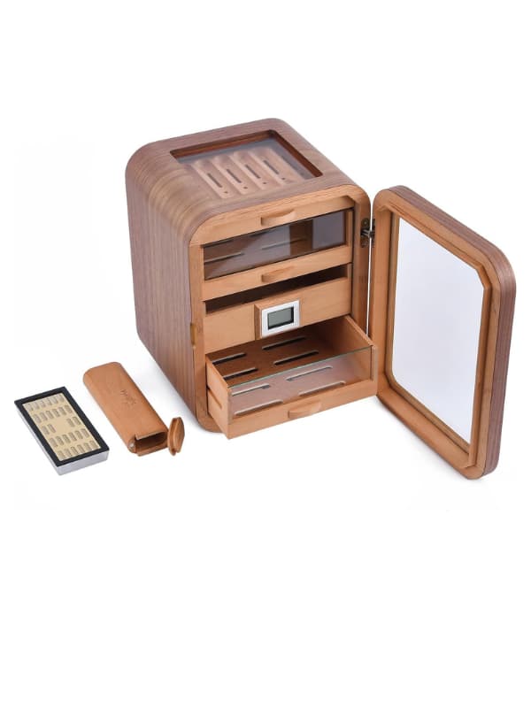 Glass-Top Cigar Humidor Box with Hygrometer