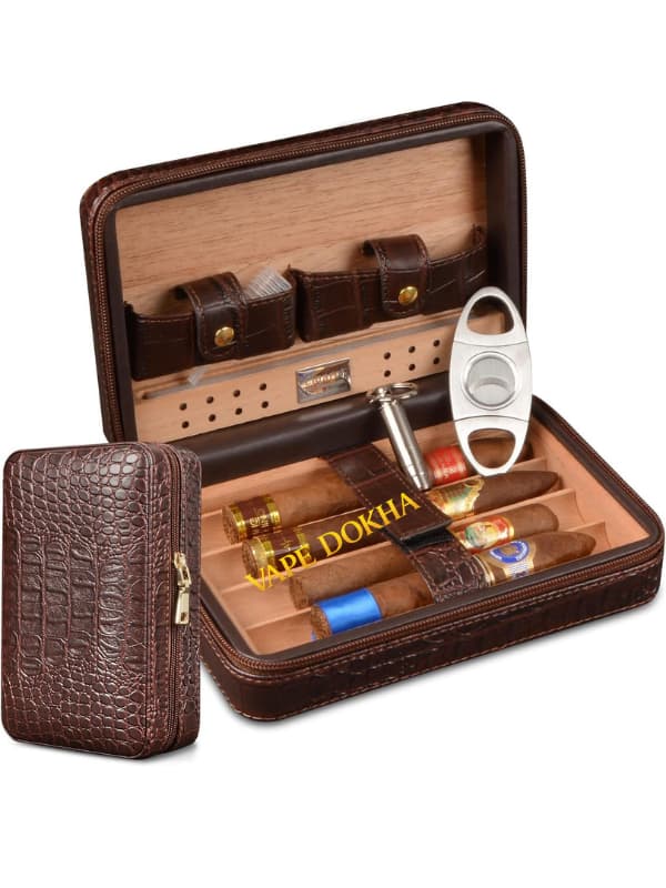 Leather Travel Cigar Humidor with Cedar Tray