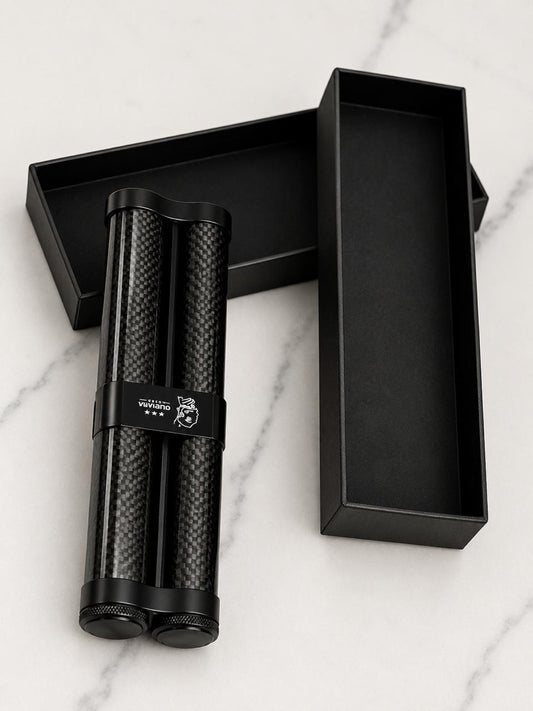 Double Carbon-Fibre Cigar Tube Case — Twin Cylinder, Matte Black