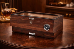 Lubinski Glass-Top Cigar Humidor Box — Spanish Cedar, 50-Cigar, Lock Drawer