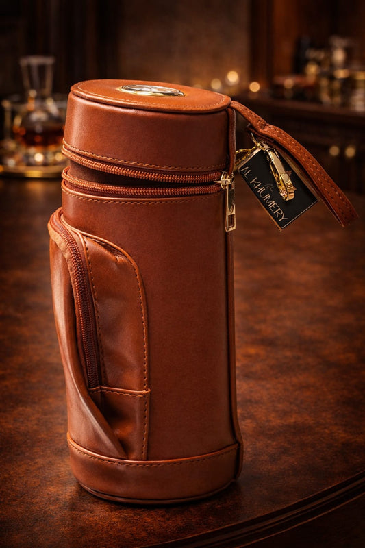 Leather Cylinder Travel Cigar Case — Built-In Humidifier, Round Tube Humidor